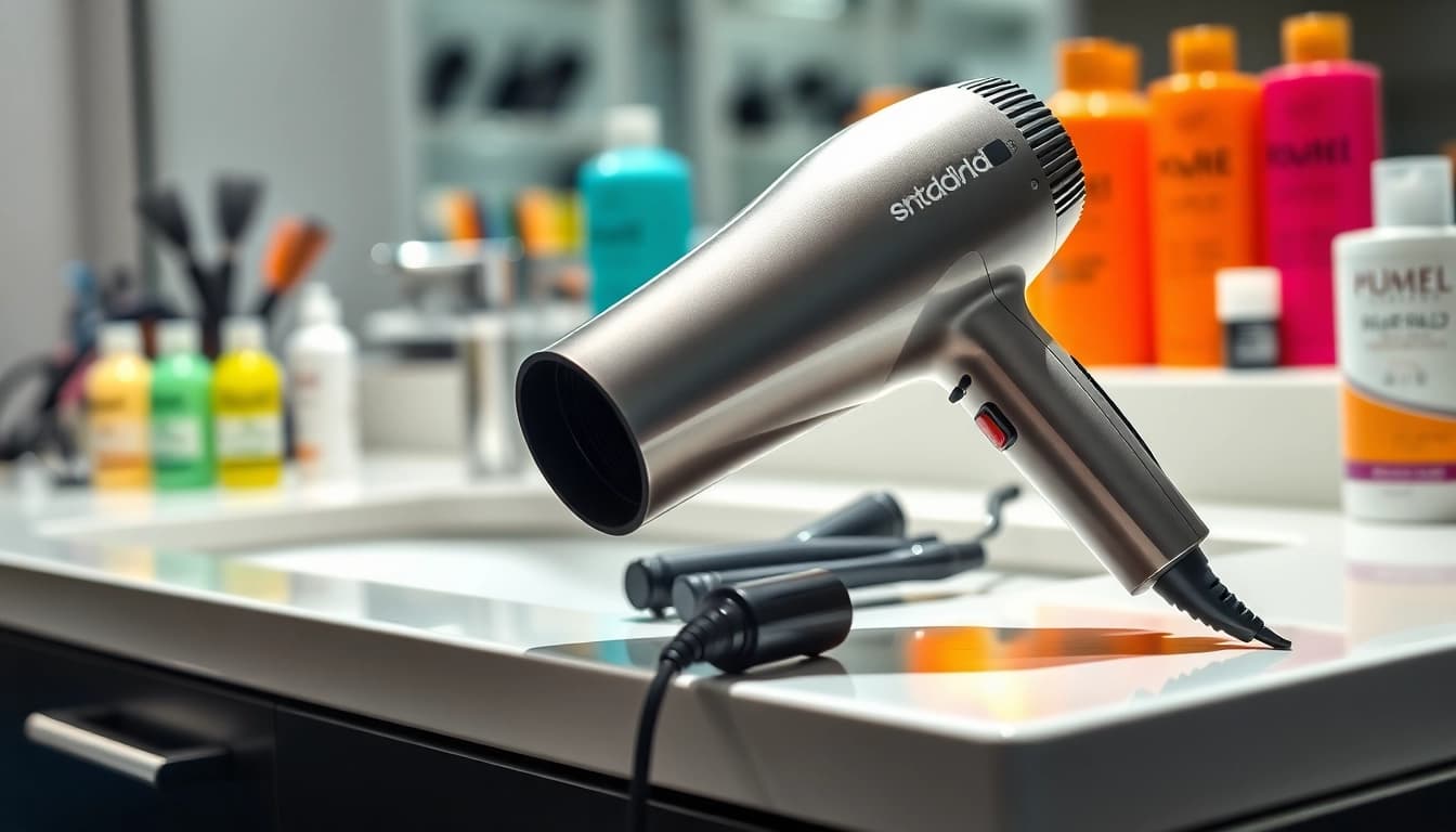 Styling with an Ionic blow dryer showcasing its sleek design and professional features.