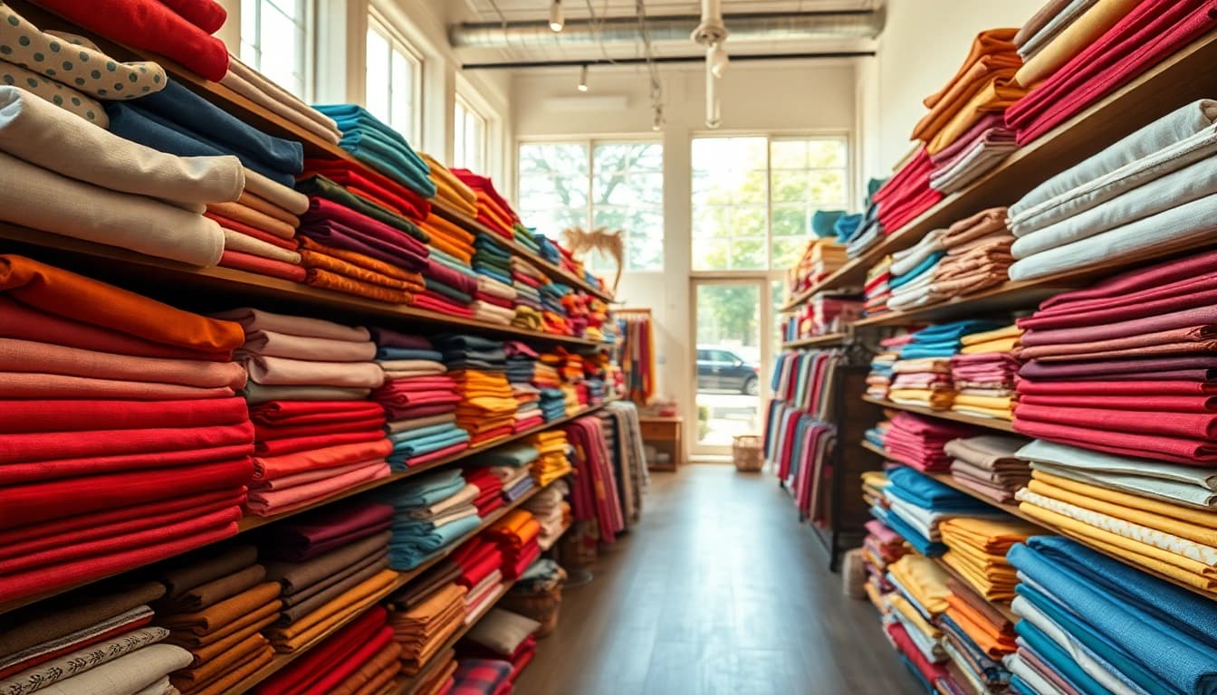 stoffen webshop nederland biedt een kleurrijke selectie van stoffen in een sfeervolle winkel.