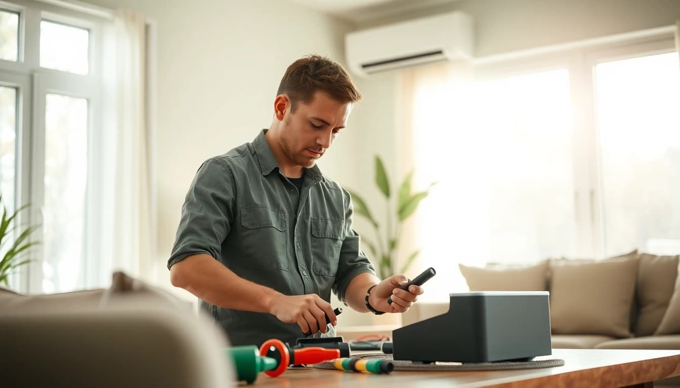 AC Repair Tampa technician repairing an air conditioning unit in a residential setting.