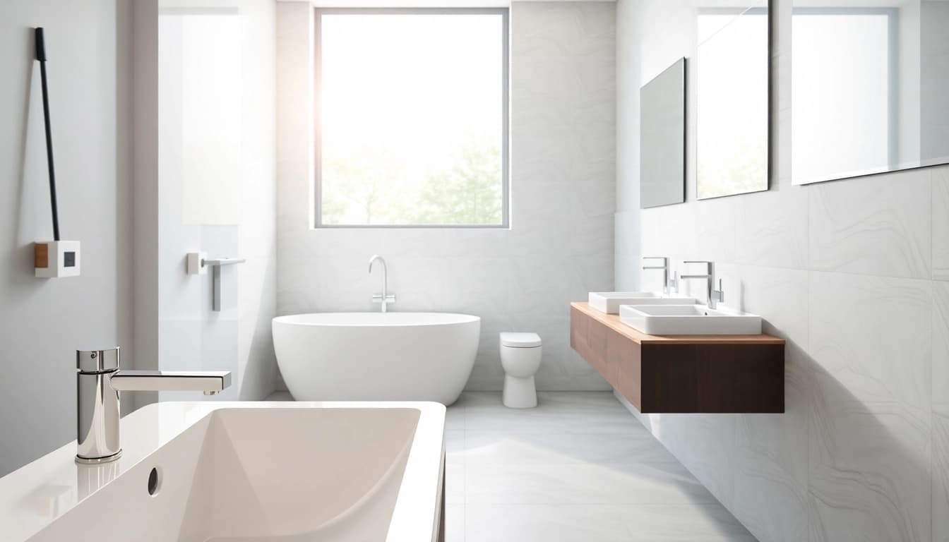 Präsentation von sonni sanitär-Lösungen in einem modernen Badezimmer mit eleganten Armaturen.