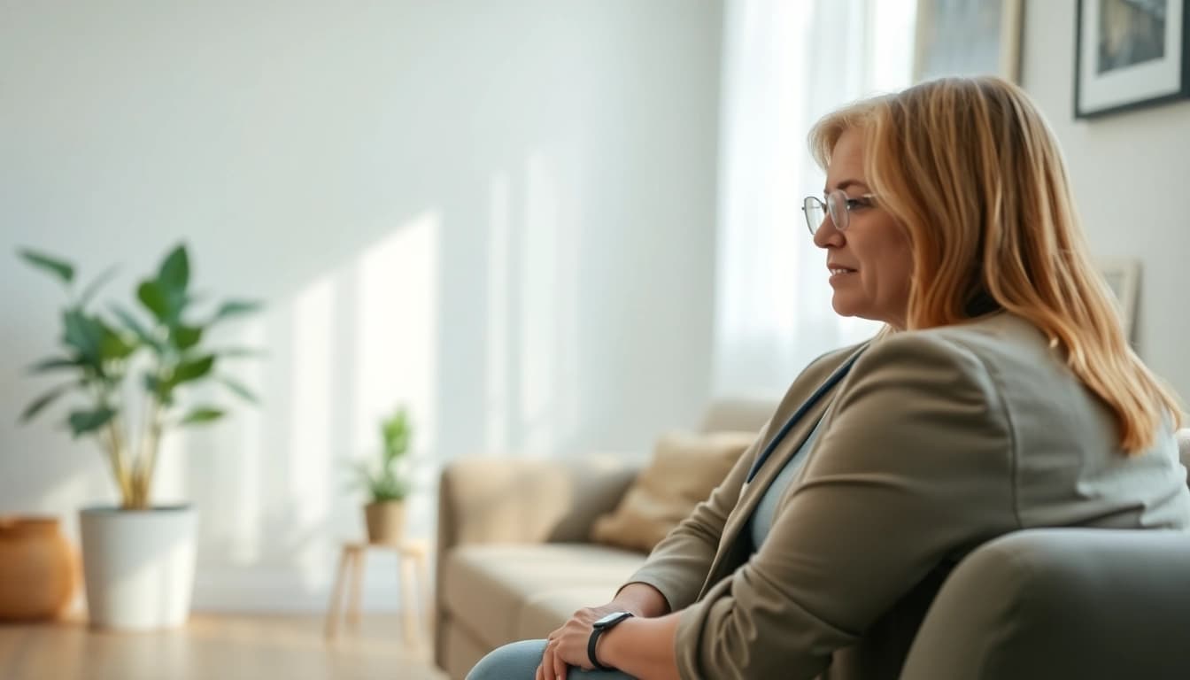Addressing stress and anxiety in a tranquil therapy environment, highlighting mental health support.