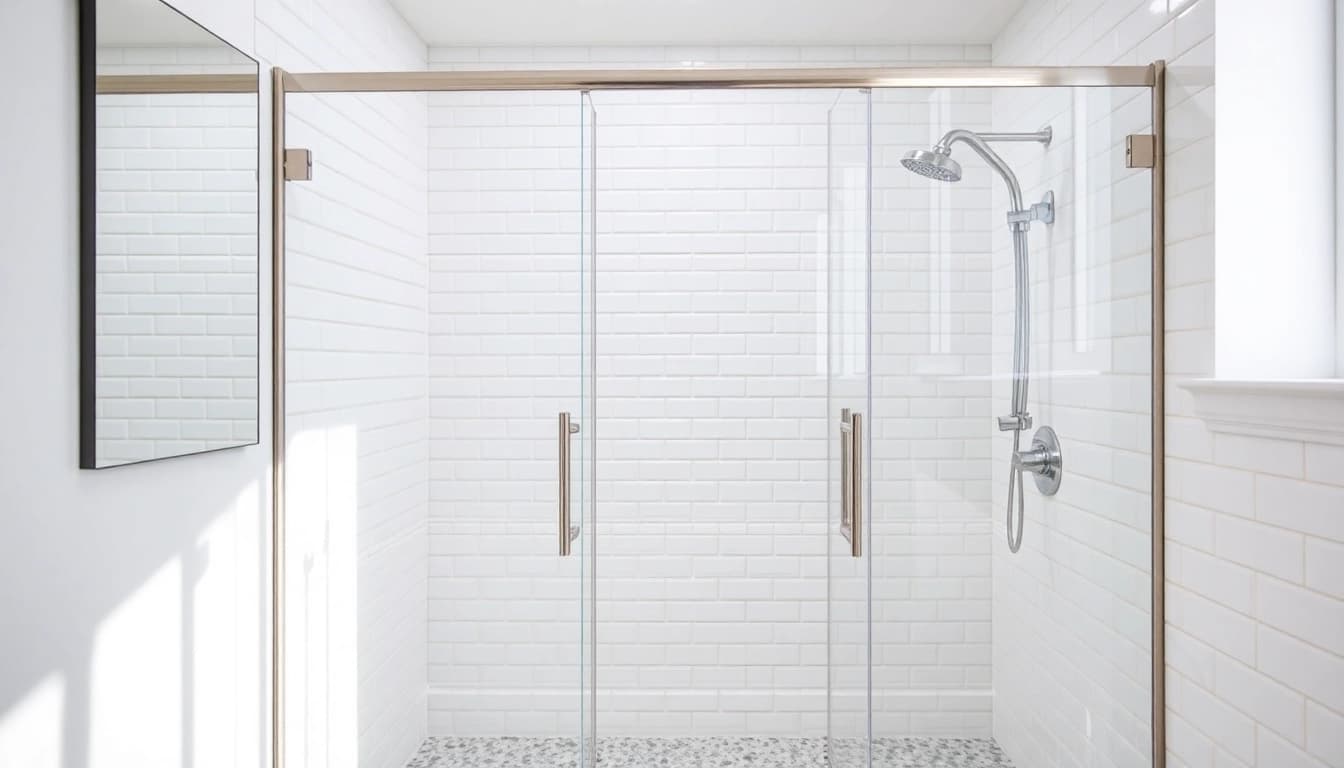 Showcases semi-frameless shower screens in a stylish bathroom with modern fixtures.