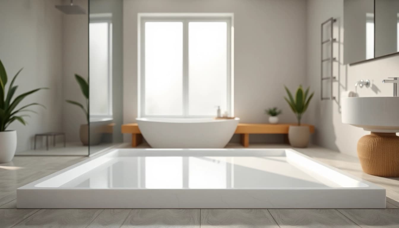 Elevated view of elegant shower bases showcasing modern design and smooth finish.