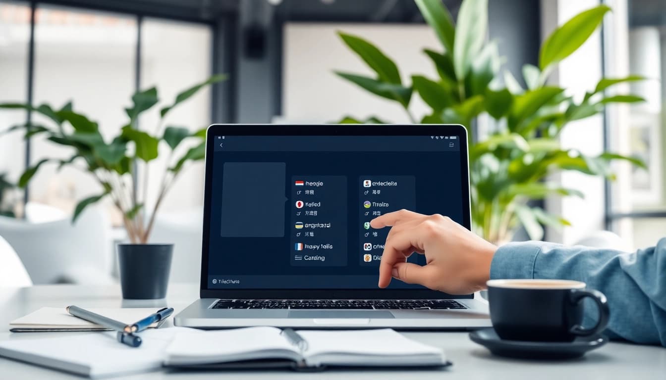 A user engaging with 有道翻译's advanced translation tool in a modern office setting.