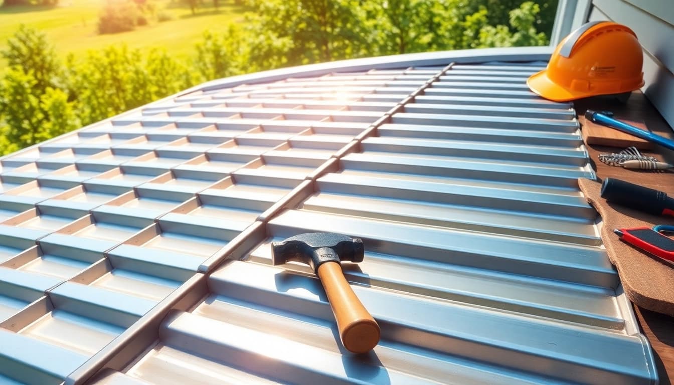 Enhance your home with durable metal roofing showcasing shiny panels and expert installation.