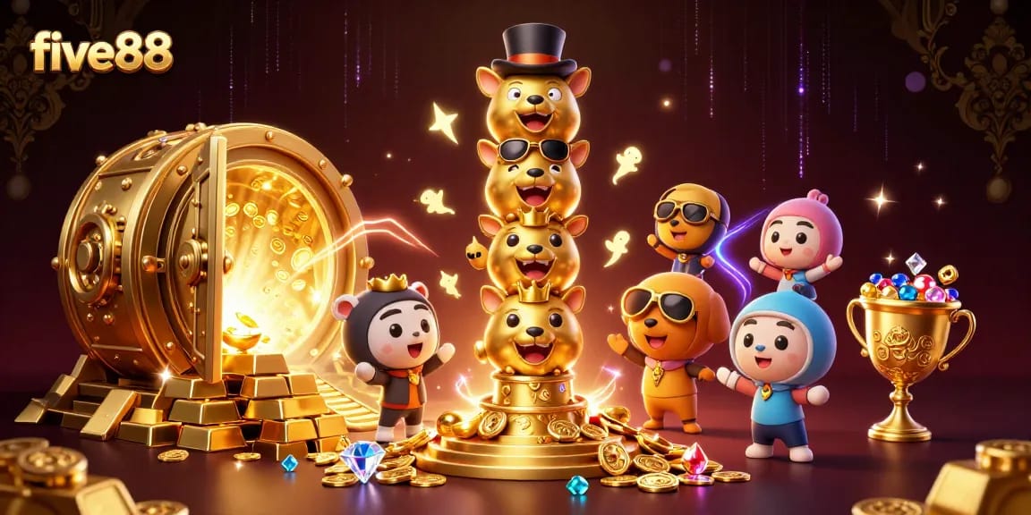 Spin and win with five88 in a vibrant casino scene filled with wealth and fun!