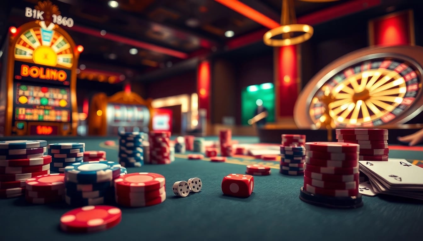 The dynamic RR88 link casino scene showcases players enjoying poker and roulette in a luxurious setting.