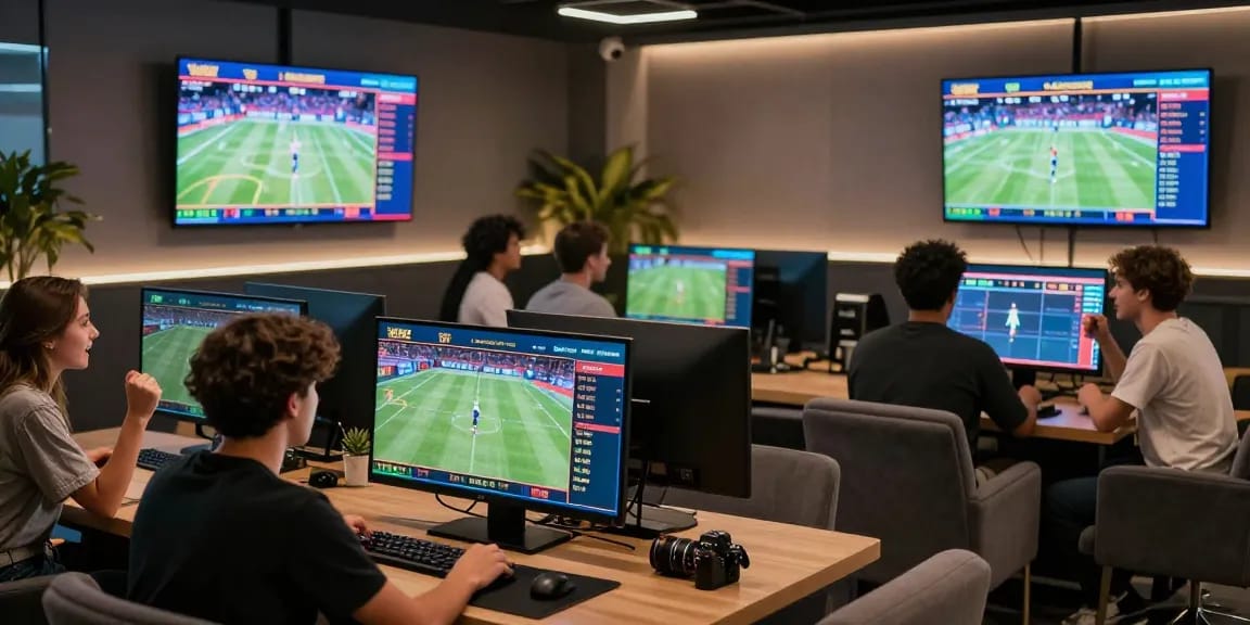 LUCK8 online betting scene showcasing lively participants engaged with real-time sports betting displays and interactive gaming interfaces.