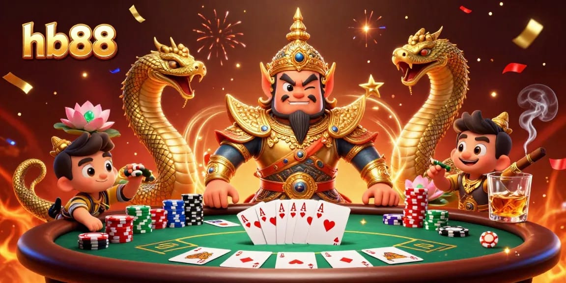 Experience hb88 excitement at a vibrant poker table with dazzling characters and vivid elements.