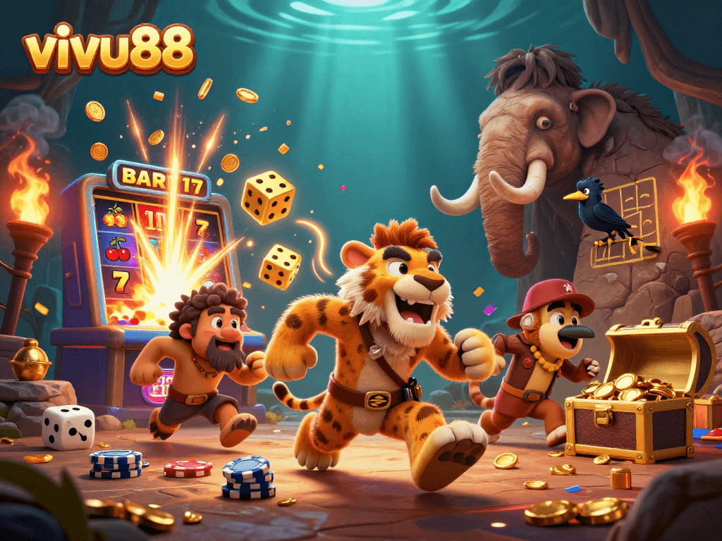 Experience the thrill of vivu88 in this vibrant 3D casino scene with dynamic game elements.