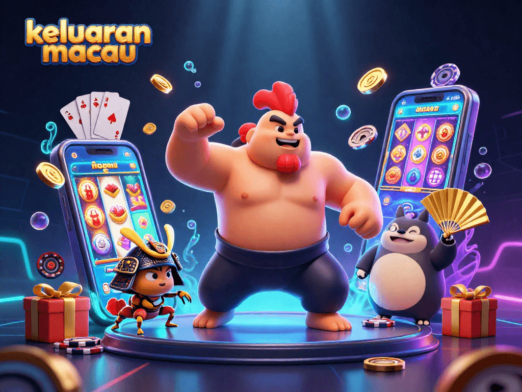 Engage in thrilling winnings with keluaran macau in this vibrant illustration filled with casino elements.