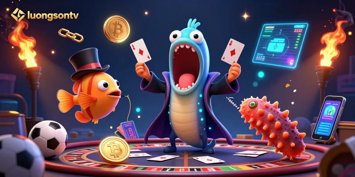 Experience casino magic at luongsontv with a vibrant 3D scene of unique characters and gambling elements.