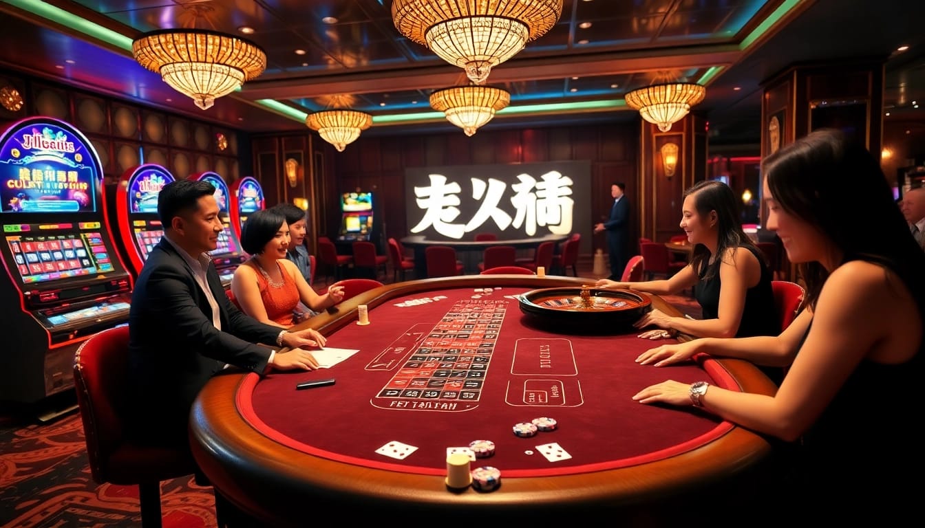 Experience thrilling gameplay at 壹發娛樂 with engaging casino tables and vibrant slot machines, showcasing player excitement.