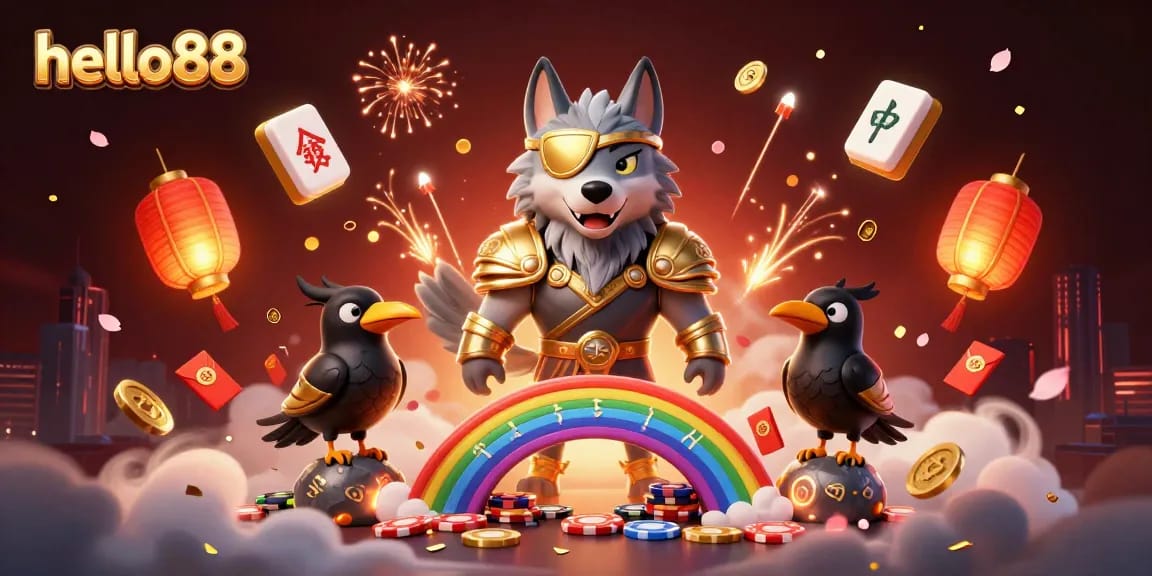 Engage with hello88's thrilling online casino experience amid dynamic gaming elements and captivating illustrations.