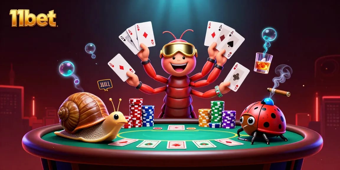 Experience the excitement of betting at 11bet with vibrant casino elements and lively characters!