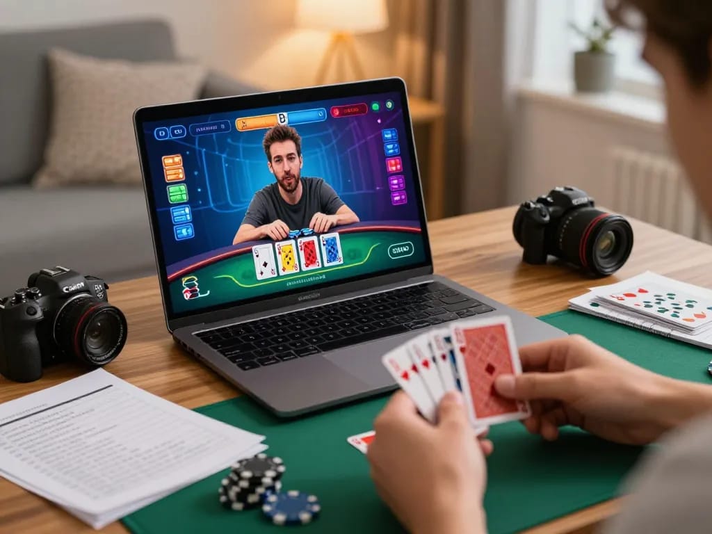 nk88 player strategizing during an online blackjack game, focused on winnings and decision-making.