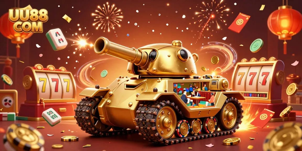 Experience the excitement of gaming at UU88 COM with a dynamic 3D casino illustration featuring vibrant animations and rich elements.