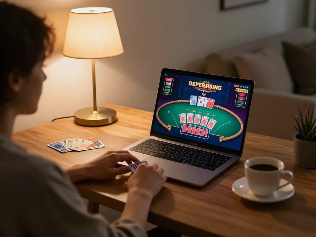 77WIN brings excitement to live blackjack gameplay in a cozy home setup, blending strategy and comfort.