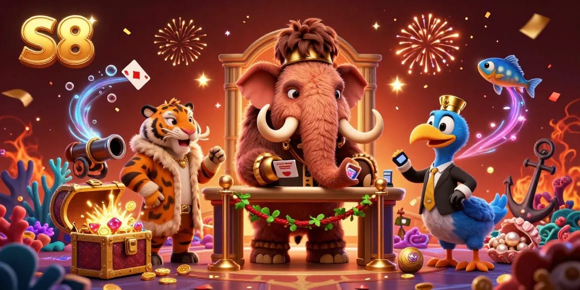 S8 invites players to experience the ultimate jackpot gaming adventure in this vibrant casino-themed illustration.