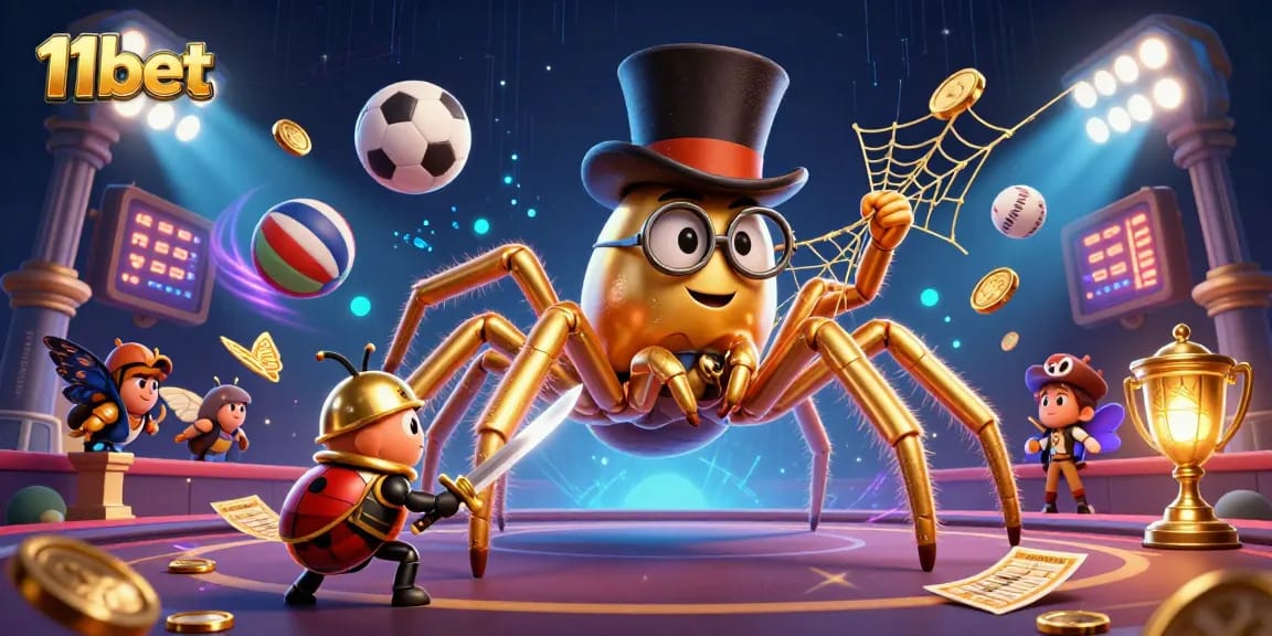 Engage in thrilling sports betting action with 11bet on a colorful casino scene.