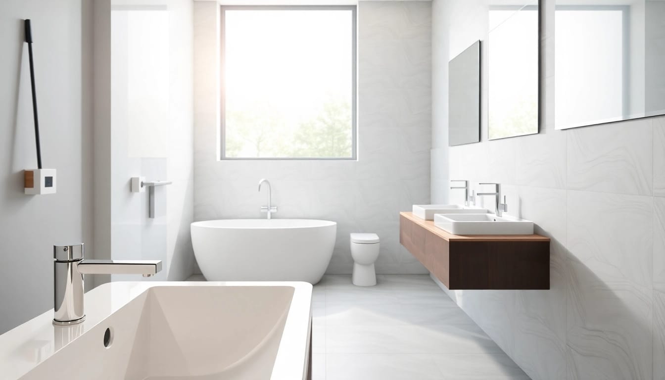 Präsentation von sonni sanitär-Lösungen in einem modernen Badezimmer mit eleganten Armaturen.