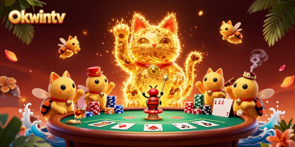 Experience the thrilling world of okwintv with engaging casino elements in a vibrant scene.
