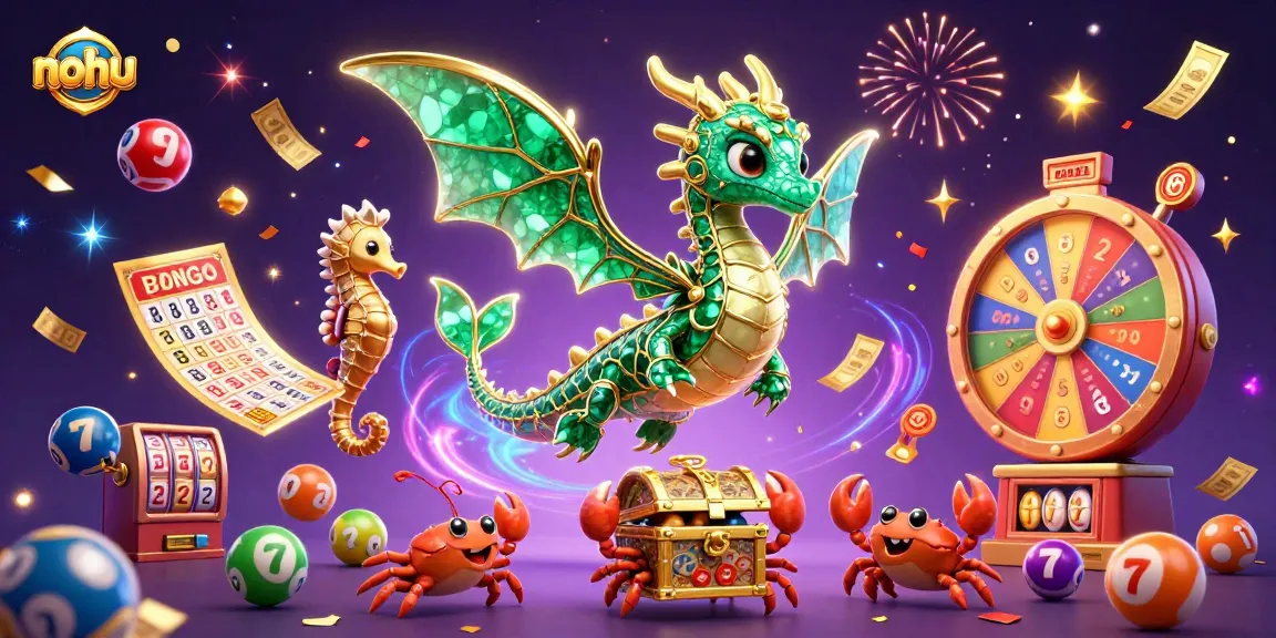 Nohu brings luck to players with a vibrant, dynamic 3D casino scene featuring a sea dragon and treasure.