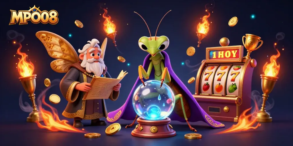 MPO08 enriches online gaming with an enchanting scene featuring fortune tellers and slot machines.