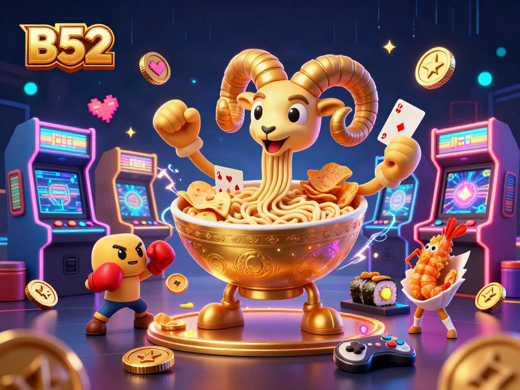 Engage with the B52 casino charm through vibrant 3D cartoon characters and gaming elements.