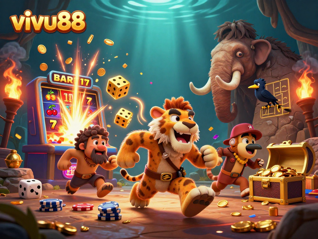 Experience the thrill of vivu88 in this vibrant 3D casino scene with dynamic game elements.