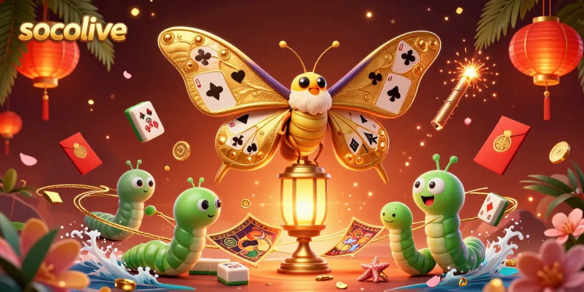Watch Socolive's vibrant online casino scenes animated by a golden-winged moth and dynamic elements.