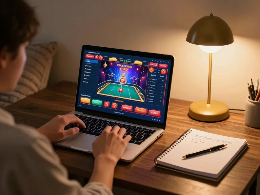 Engaging in a cổng game uy tín online with a dynamic gaming interface on a cozy setup