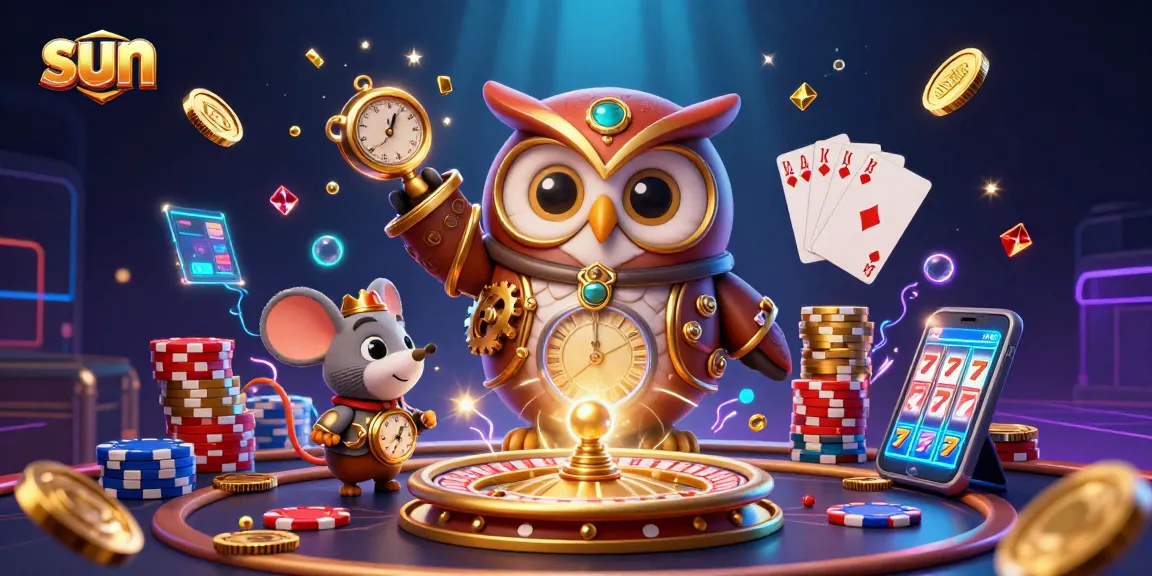 Experience thrilling wins with sun-themed casino games, vibrant 3D owl, and sparkling gems.