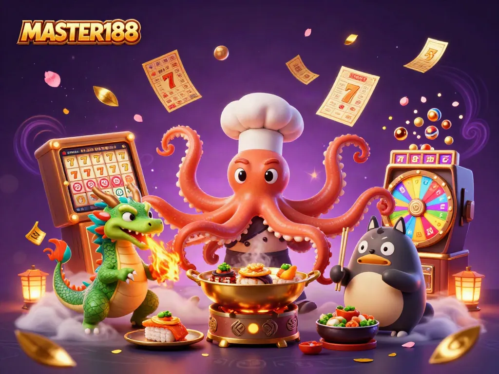 Experience the excitement of MASTER188 with dynamic characters and vibrant casino elements.