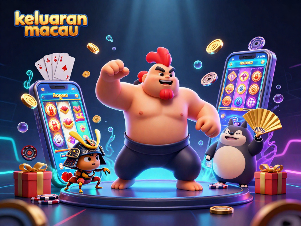 Engage in thrilling winnings with keluaran macau in this vibrant illustration filled with casino elements.