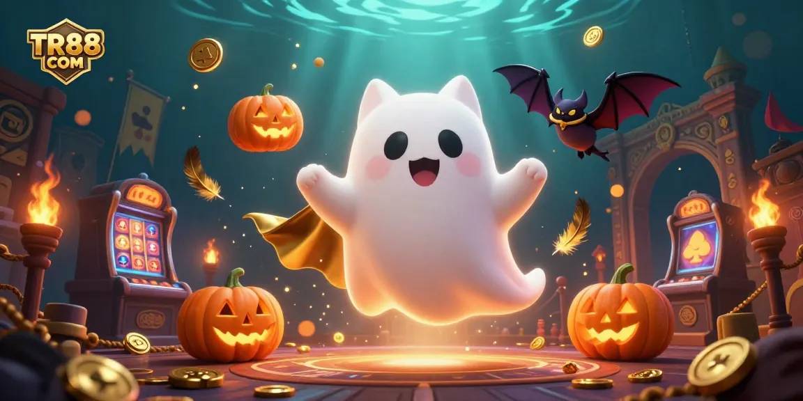 Experience thrilling jackpots and gaming excitement at TR88 COM with an enchanting ghost cat.