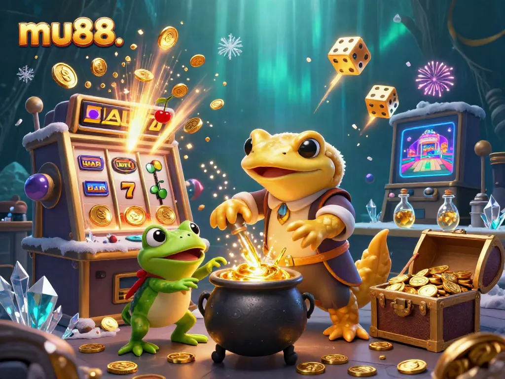 Get ready to spin and win at mu88., featuring a golden salamander alchemist and exciting jackpot elements.