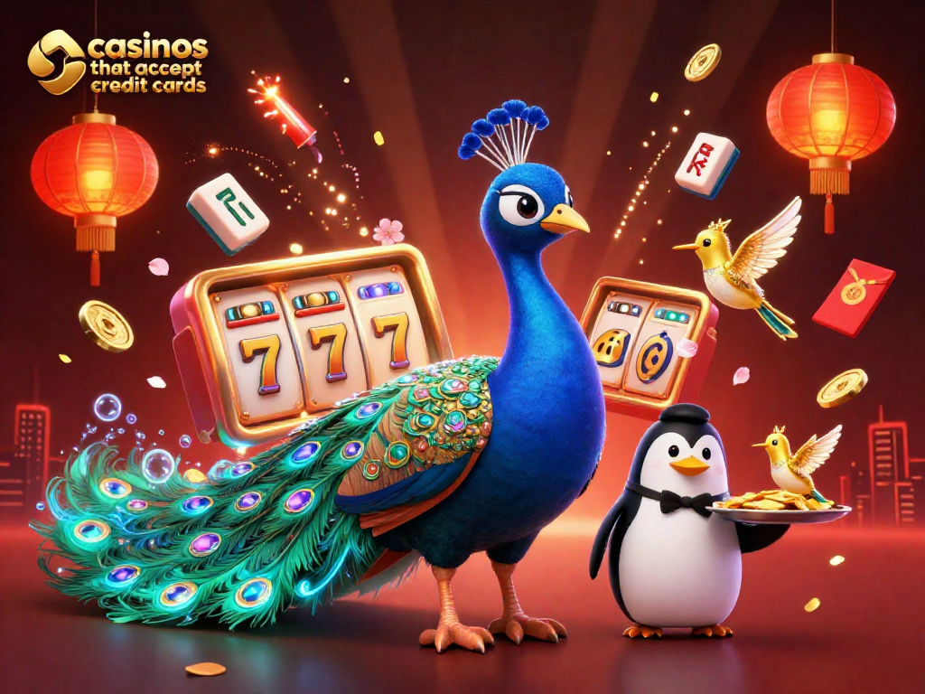 Experience thrilling gameplay at casinos that accept credit cards with vibrant characters and gold details.