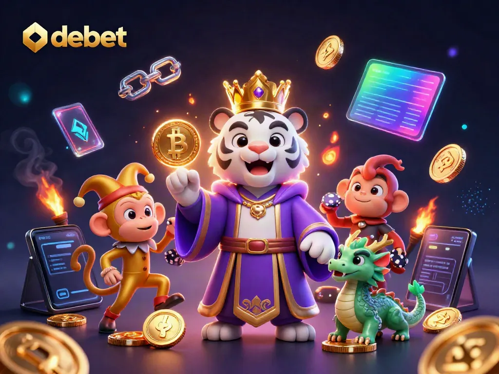 Experience thrilling betting with debet in a vibrant gambling illustration featuring a tiger and monkey.