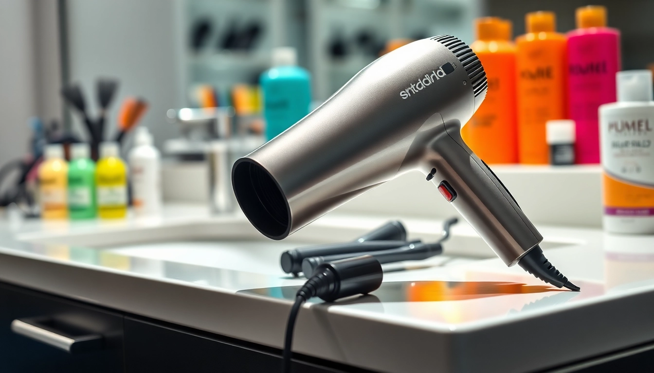 Styling with an Ionic blow dryer showcasing its sleek design and professional features.