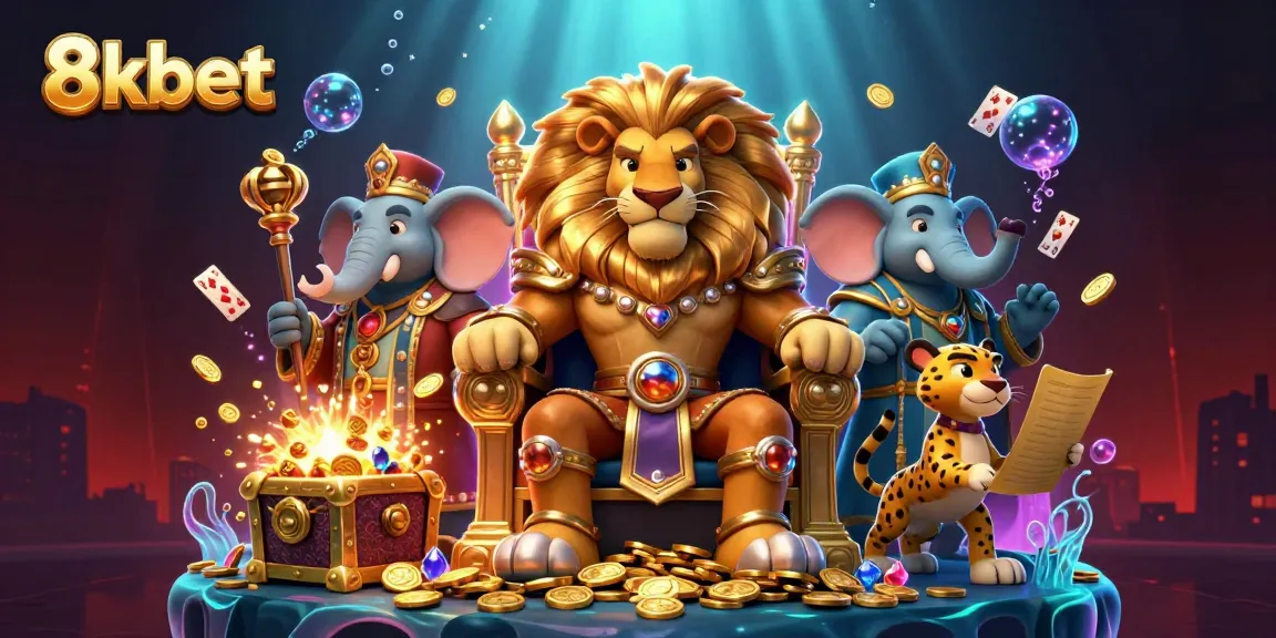 Experience thrilling wins at 8xbet with a vibrant 3D casino scene showcasing games and treasures.