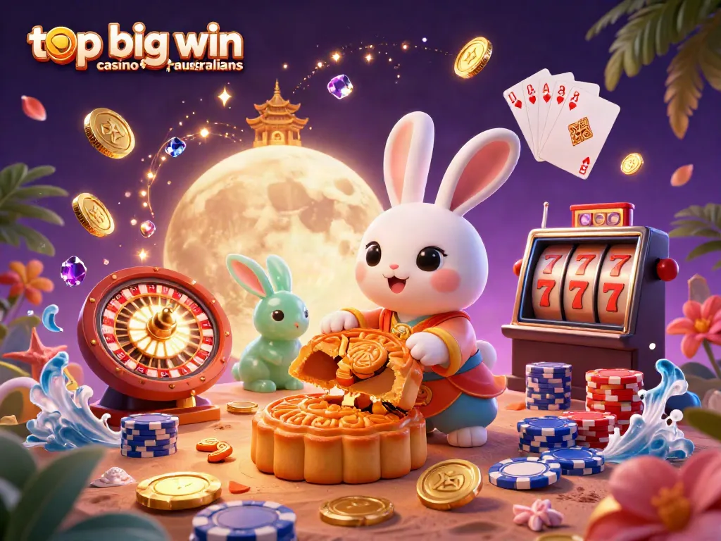 Experience the excitement at the top big win casino for australians with iconic gaming elements in a colorful 3D scene.