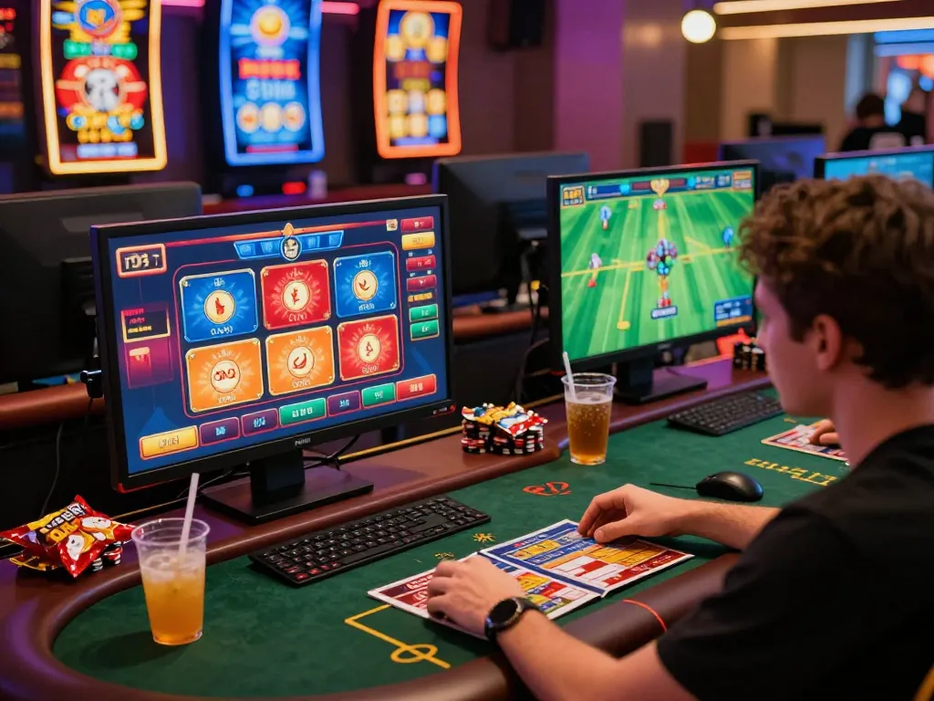 Player using god55vn for online casino gaming with multiple screens showcasing exciting games.