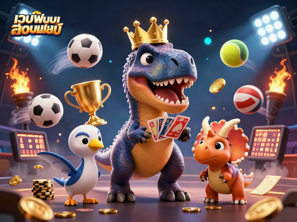 การเดิมพันในเว็บพนันออนไลน์กับตัวการ์ตูน T-Rex และชิปทอง