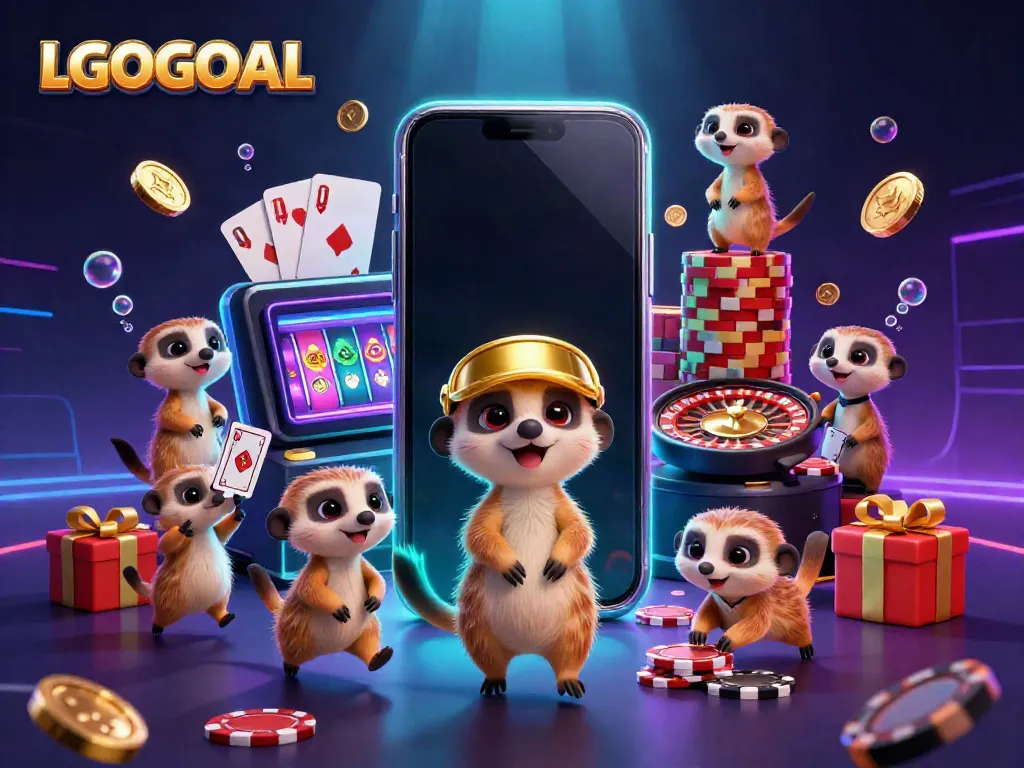 Engage with LGOGOAL by exploring a vibrant 3D casino scene featuring clever meerkats in an entertaining atmosphere.