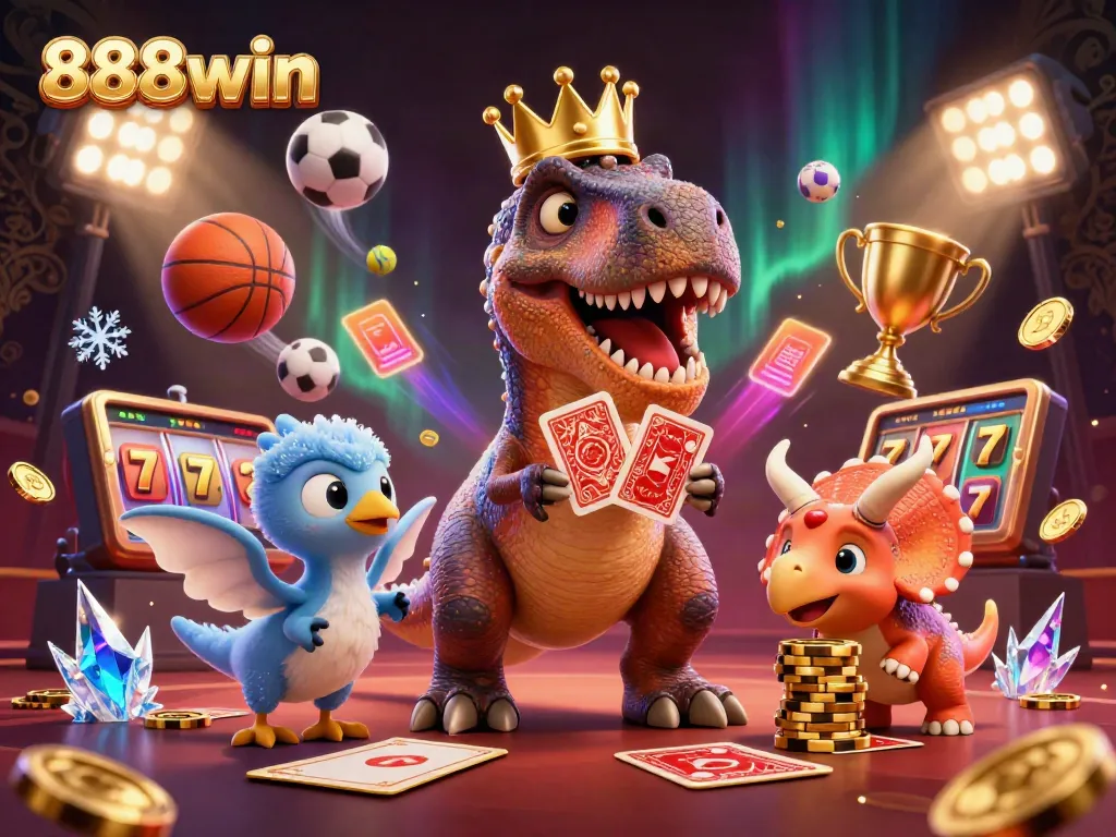 Engage in spectacular gameplay as T-Rex and friends navigate the vibrant world of 888win with dynamic sports elements.