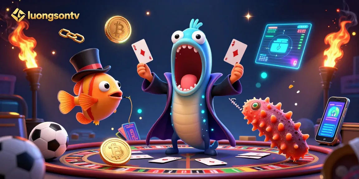 Experience casino magic at luongsontv with a vibrant 3D scene of unique characters and gambling elements.