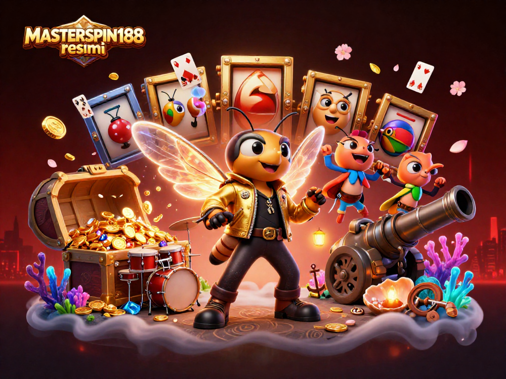 Experience excitement at MASTERSPIN188 resmi with vibrant 3D illustration showcasing carnival casino action.