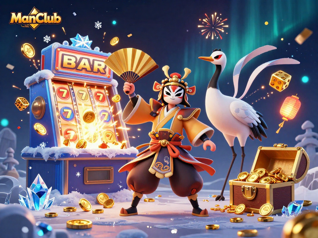 Experience thrilling jackpot action at ManClub with vibrant slot machine imagery and dynamic characters.