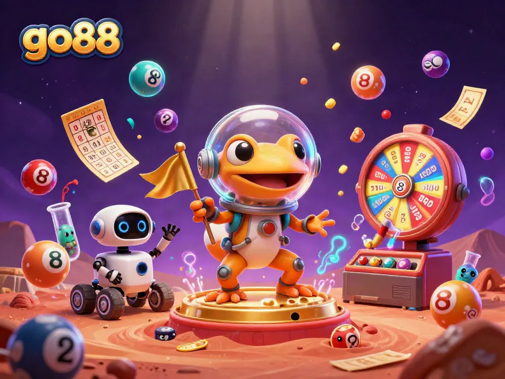 Engage in exciting gameplay at go88 with Martian gecko discovering a vibrant casino!